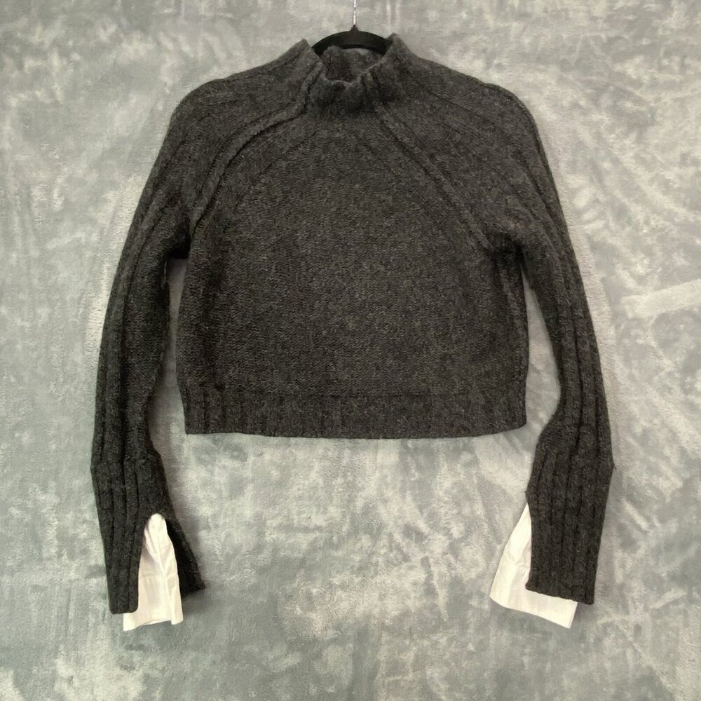 BROCHU WALKER Women Wool Sweater Sz M Black Crop Alpaca Casual Scholar 3-33 - Picture 1 of 10